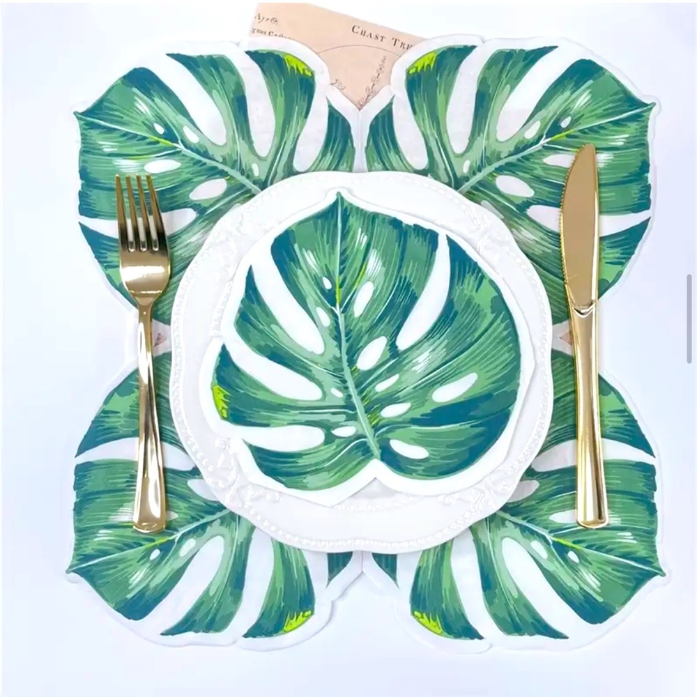 Tropical Leaf Shaped Paper Napkins w Intricate Vein Pattern, 20 ct